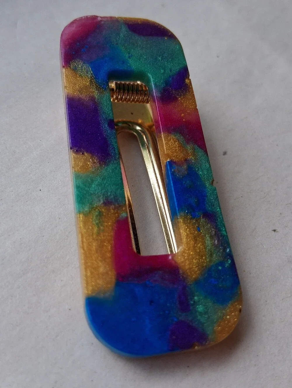5/$25 Multicolor Resin Rectangle Hair Clip - Gold Accent